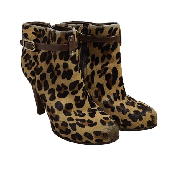Tory Burch size 8 Laila leopard 50mm booties/printed calf hair #42164 Flaw READ - Picture 1 of 8